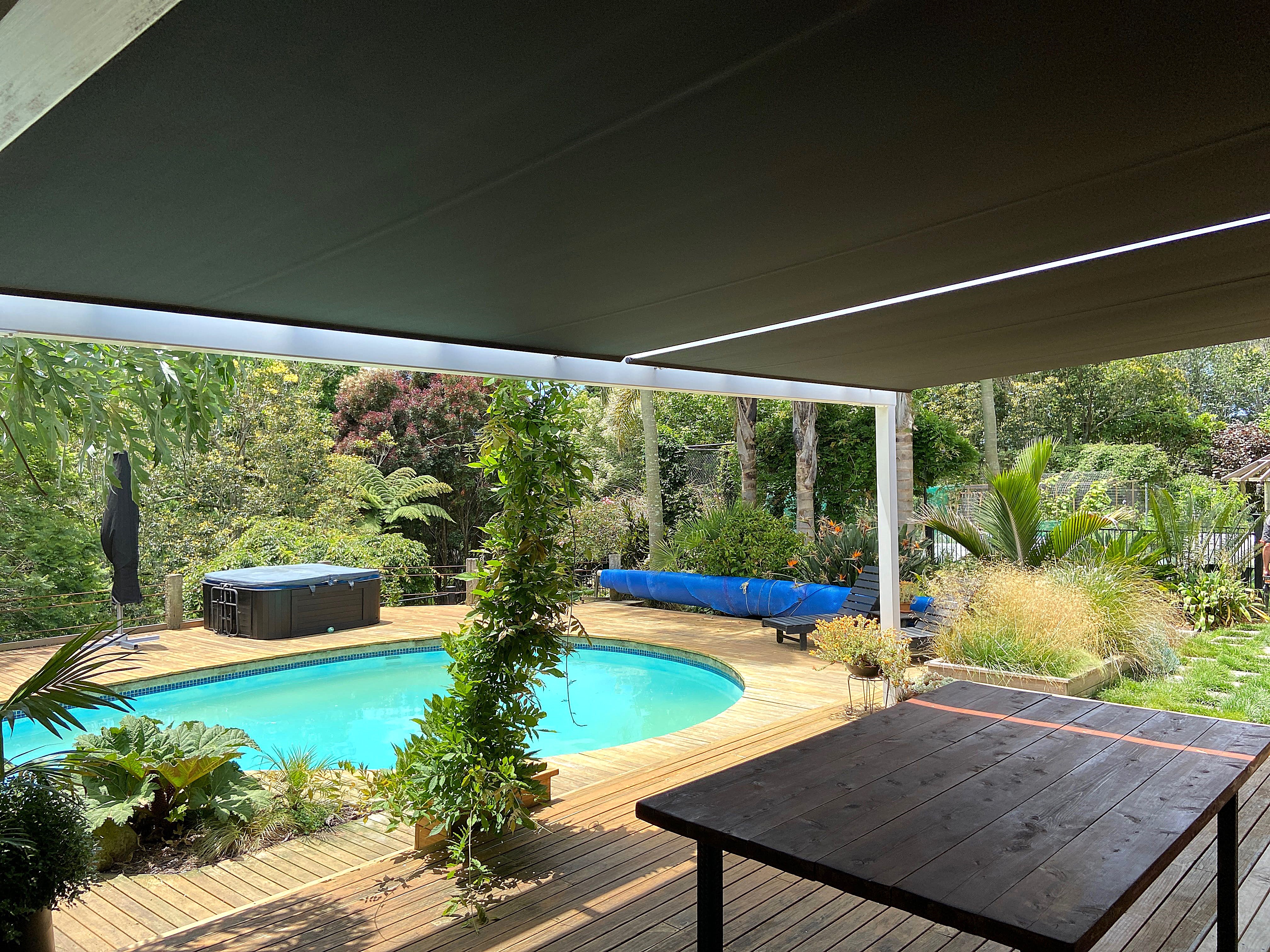 Lifestyle outdoor space with awning